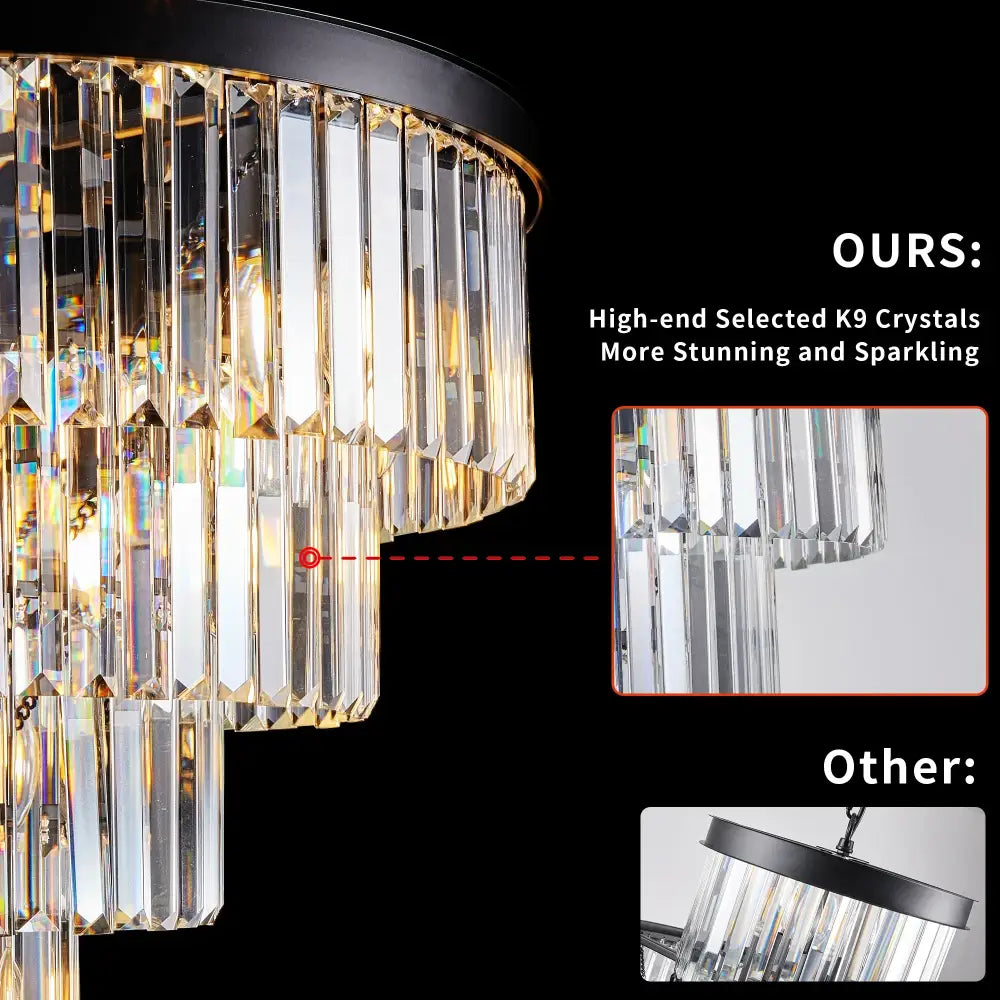 DecorBites™ Modern 4-Tier Black Crystal Chandelier