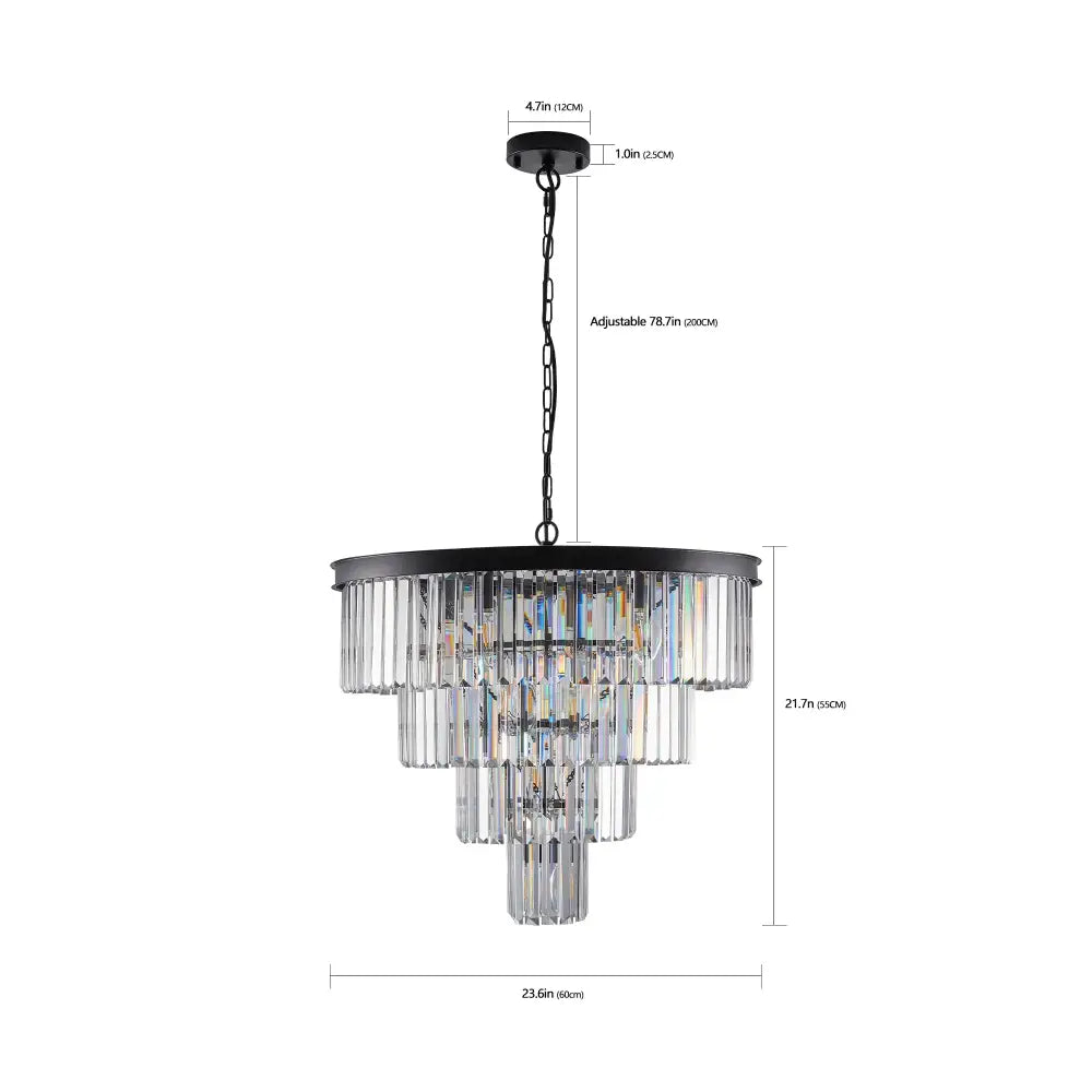 DecorBites™ Modern 4-Tier Black Crystal Chandelier