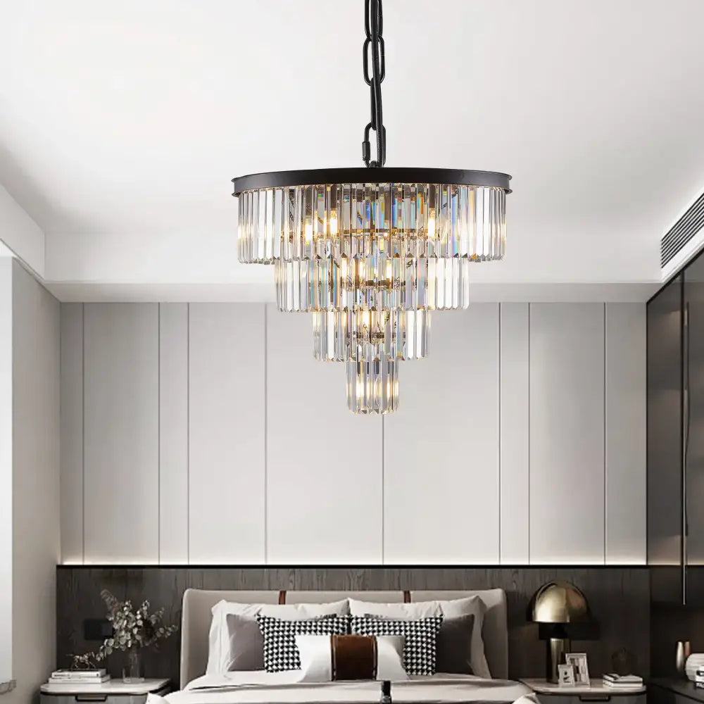 DecorBites™ Modern 4-Tier Black Crystal Chandelier
