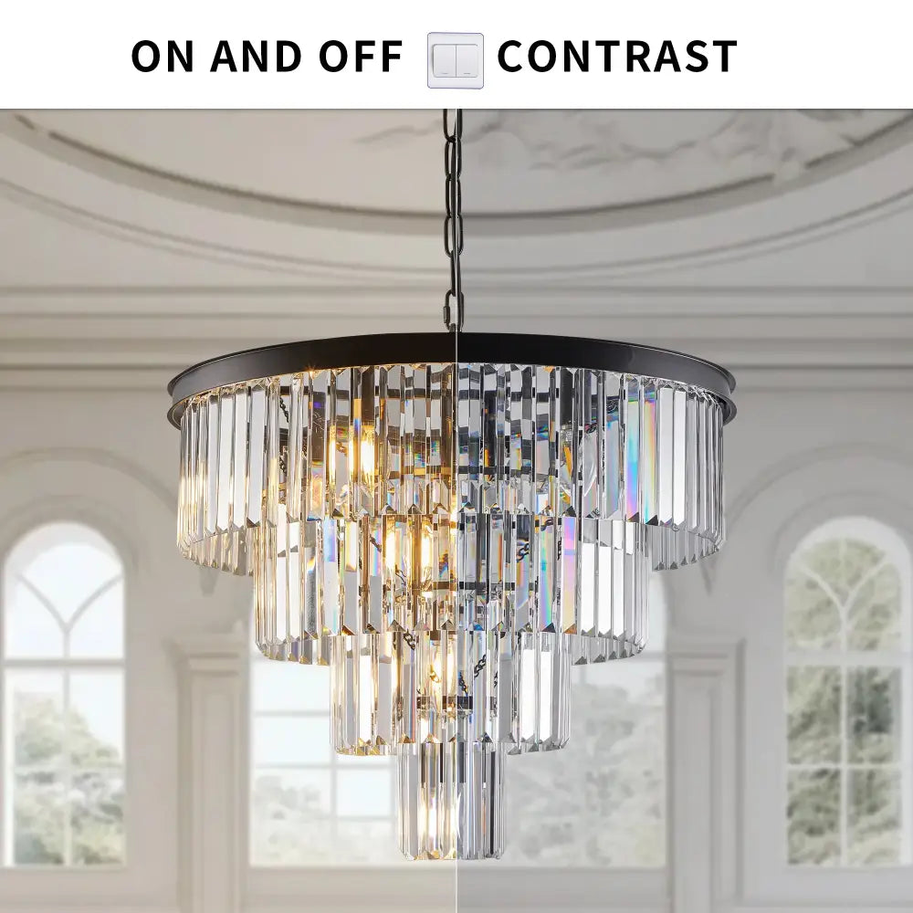 DecorBites™ Modern 4-Tier Black Crystal Chandelier