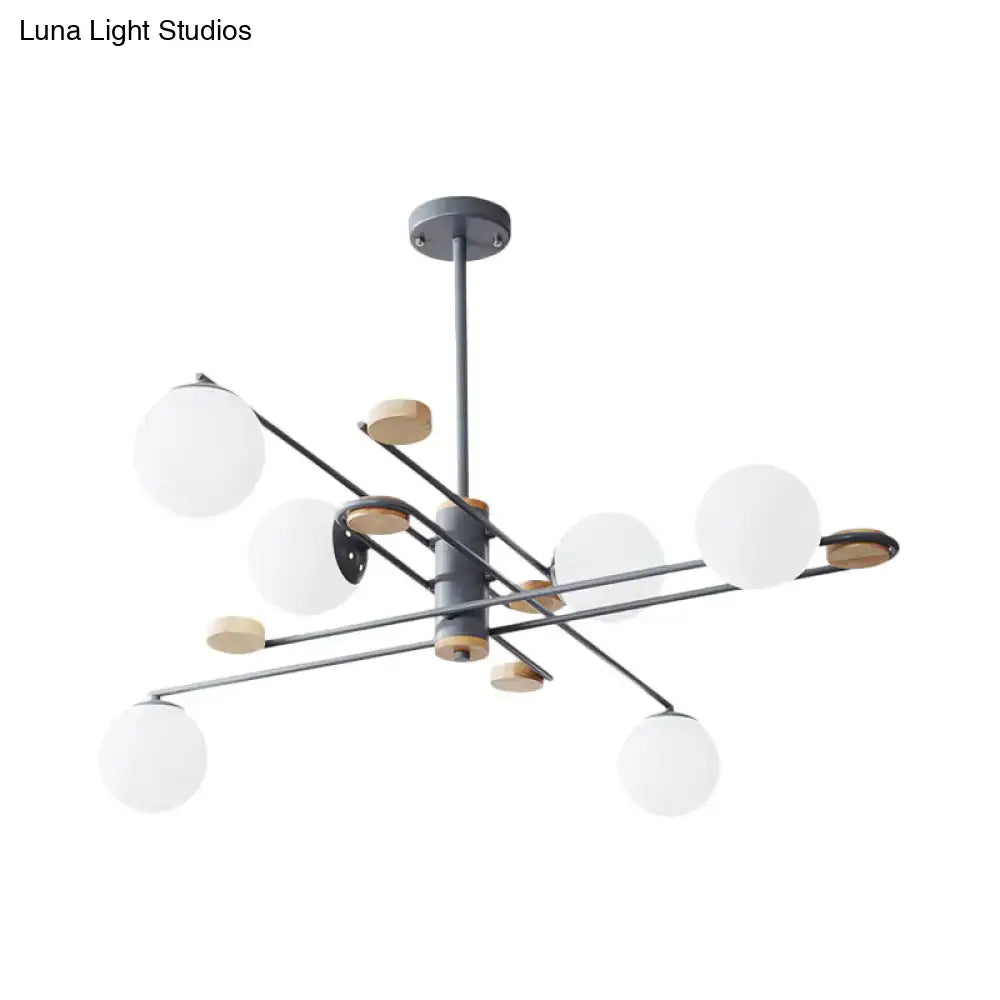 DecorBites™ Modern 6-Head Black/Grey Chandelier Lighting Fixture for Living Room with Milky Glass