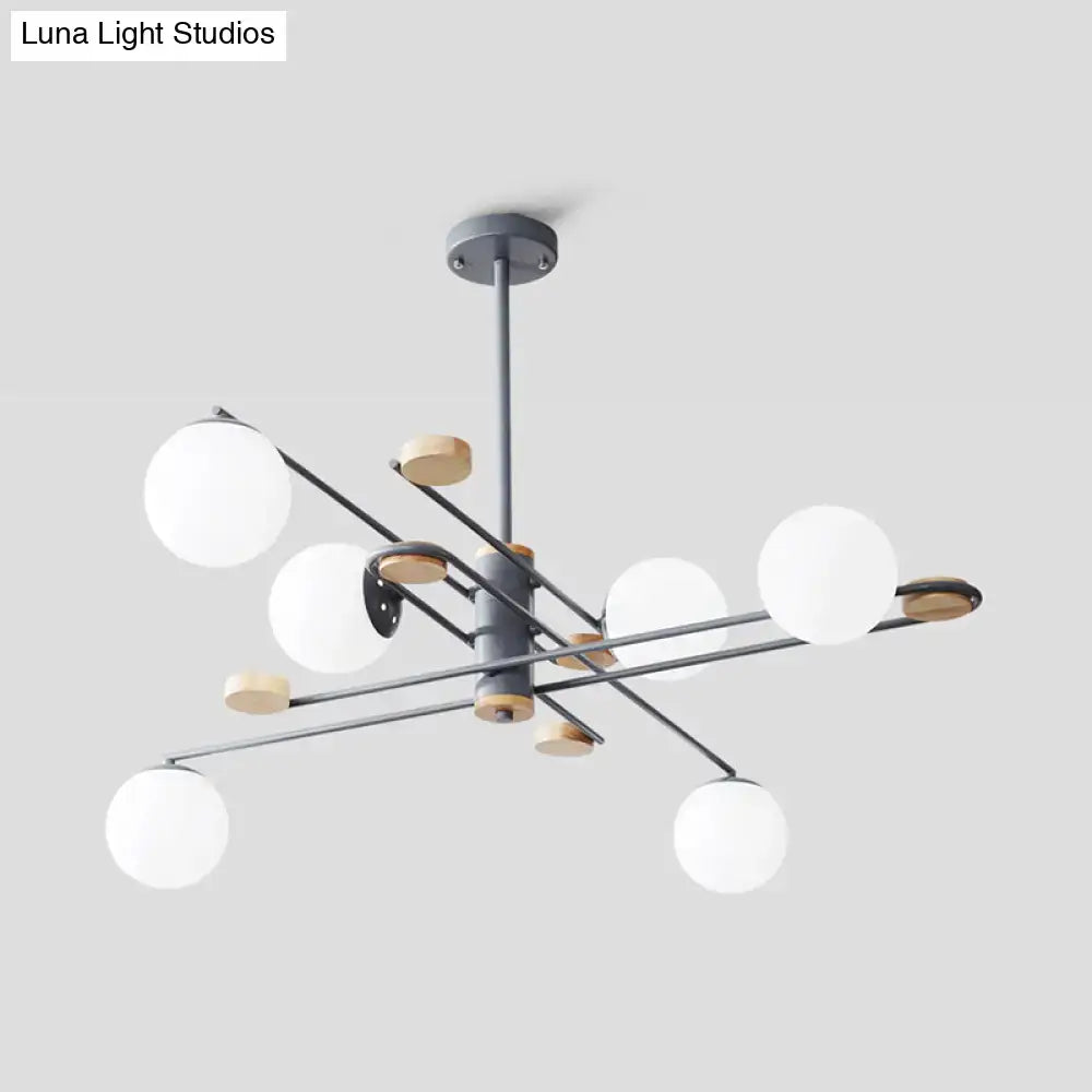 DecorBites™ Modern 6-Head Black/Grey Chandelier Lighting Fixture for Living Room with Milky Glass