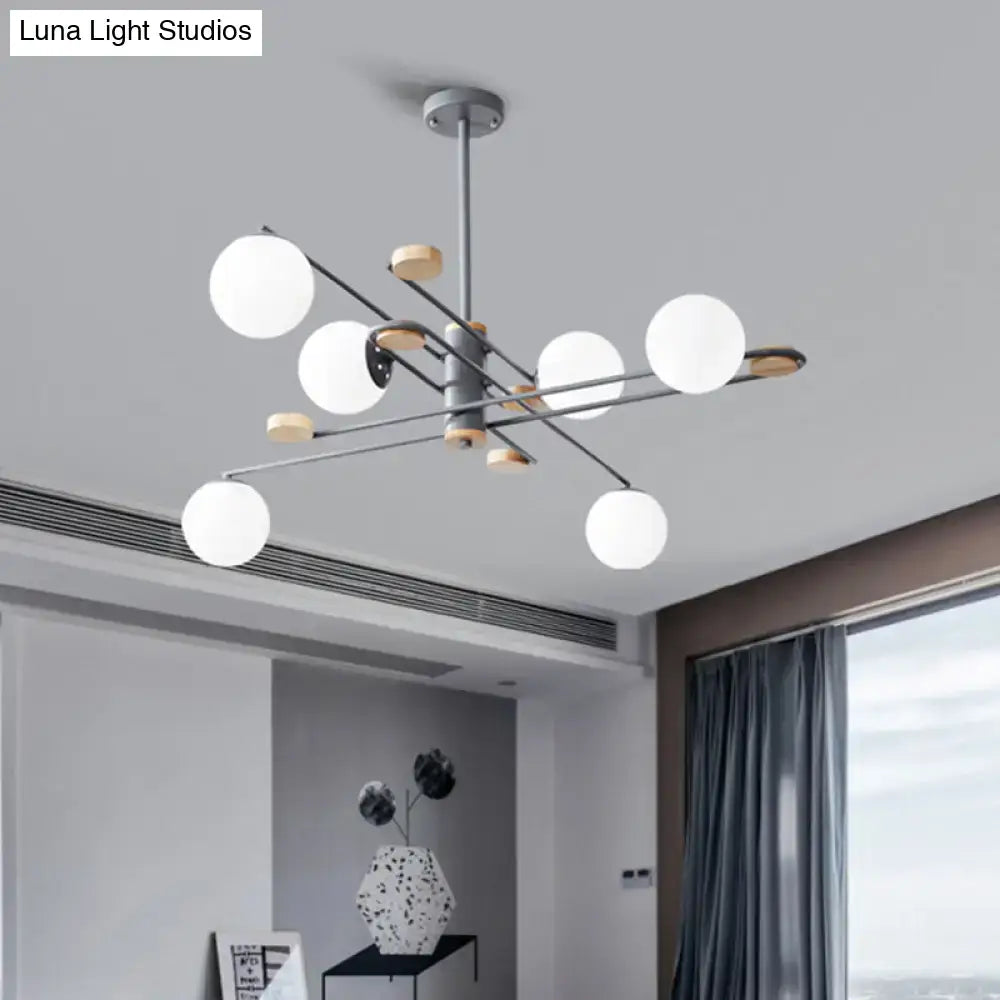 DecorBites™ Modern 6-Head Black/Grey Chandelier Lighting Fixture for Living Room with Milky Glass