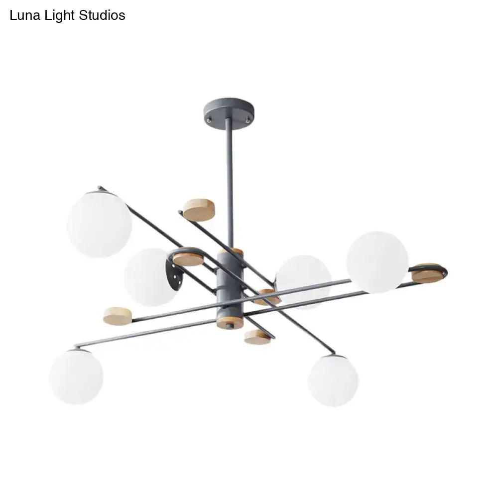 DecorBites™ Modern 6-Head Black/Grey Chandelier Lighting Fixture for Living Room with Milky Glass