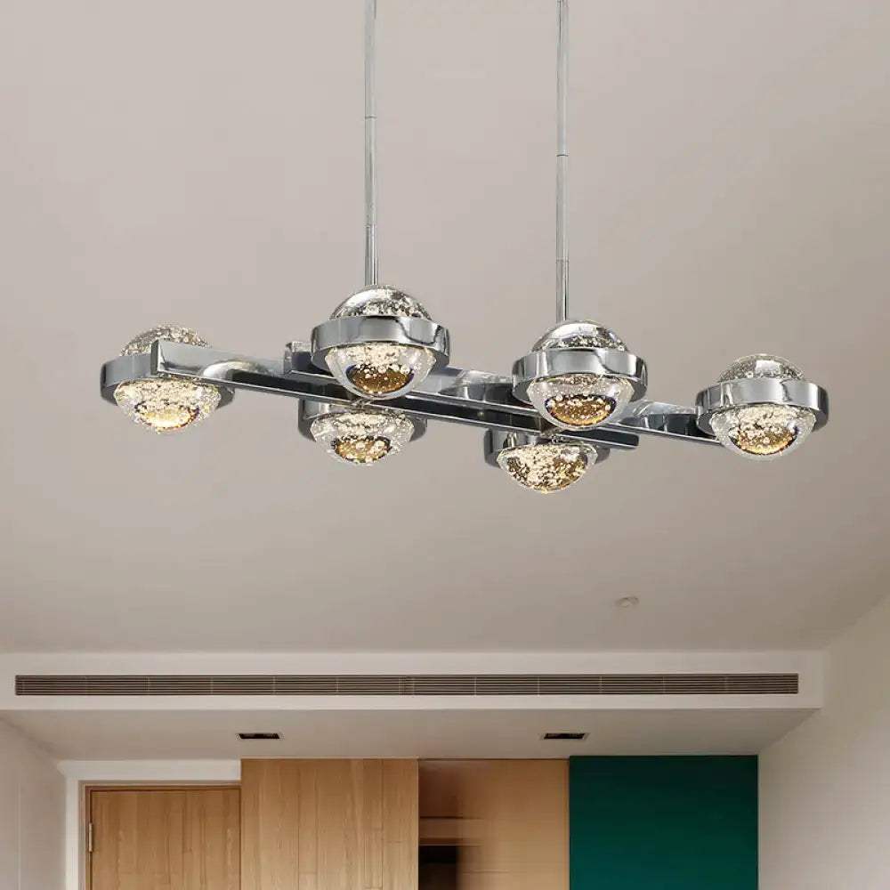 DecorBites™ Modern 6-Head LED Island Lamp with Chrome/Gold Finish & Seedy Crystal Ball - Perfect Over Dining Table Lighting