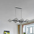 Modern chrome gold led island lamp with six chrome finished spherical glass fixtures for dining table lighting