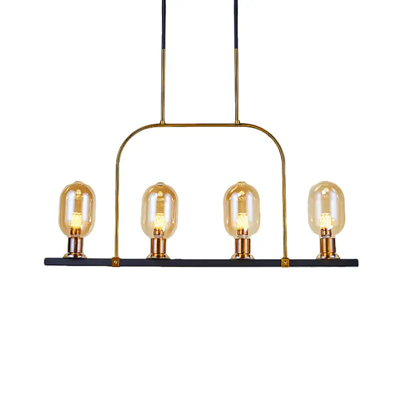 DecorBites™ Modern Amber Glass 4-Light Hanging Ceiling Lamp with Metallic Frame - Bulb-Like Island Lighting