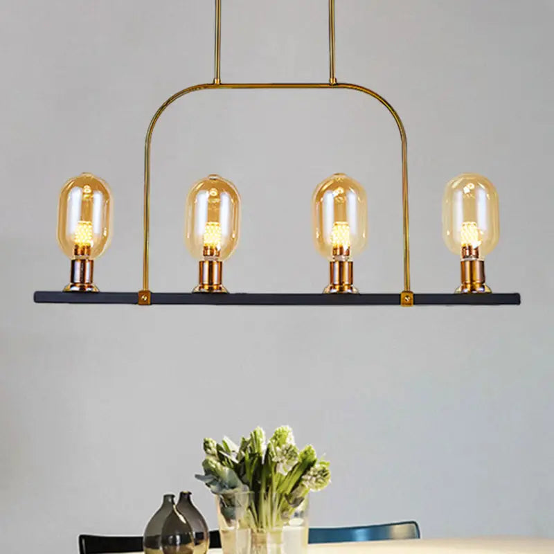 DecorBites™ Modern Amber Glass 4-Light Hanging Ceiling Lamp with Metallic Frame - Bulb-Like Island Lighting