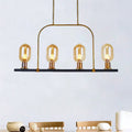 Decorbites modern amber glass 4-light hanging ceiling lamp with gold-toned metallic frame and industrial-style pendant bulbs