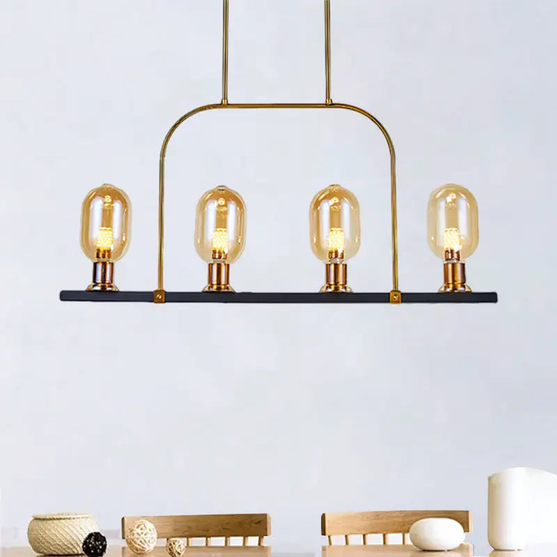 DecorBites™ Modern Amber Glass 4-Light Hanging Ceiling Lamp with Metallic Frame - Bulb-Like Island Lighting