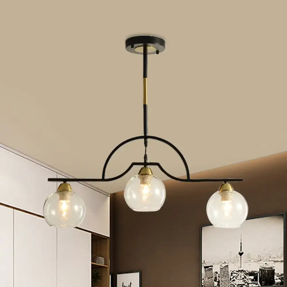 DecorBites™ Modern Arched Island Pendant Light with Clear/White Glass and Black/Brass Finish - 3 Lights