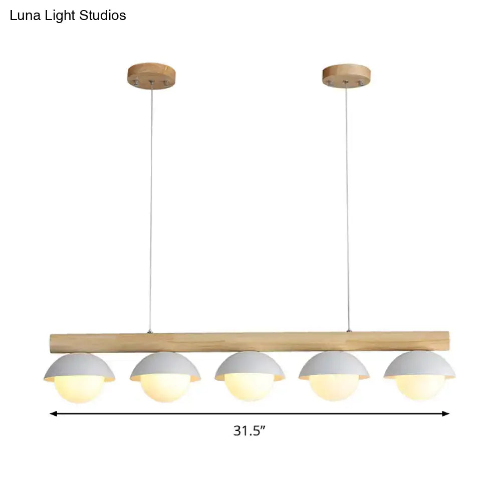DecorBites™ Modern Asian Style Tubular Wood LED Island Lighting - 5 Lights, White Hanging Ceiling Lamp for Dining Room