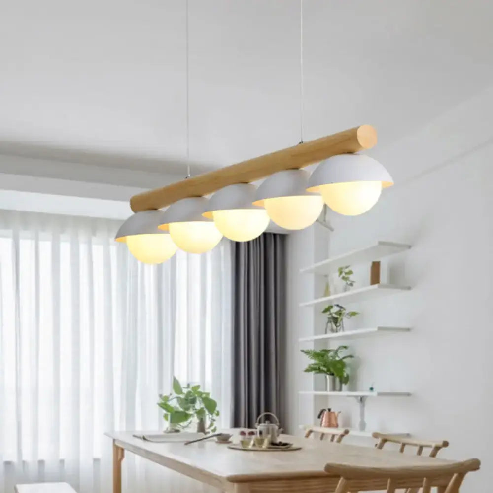 DecorBites™ Modern Asian Style Tubular Wood LED Island Lighting - 5 Lights, White Hanging Ceiling Lamp for Dining Room