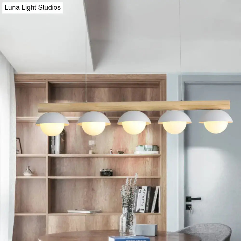 DecorBites™ Modern Asian Style Tubular Wood LED Island Lighting - 5 Lights, White Hanging Ceiling Lamp for Dining Room