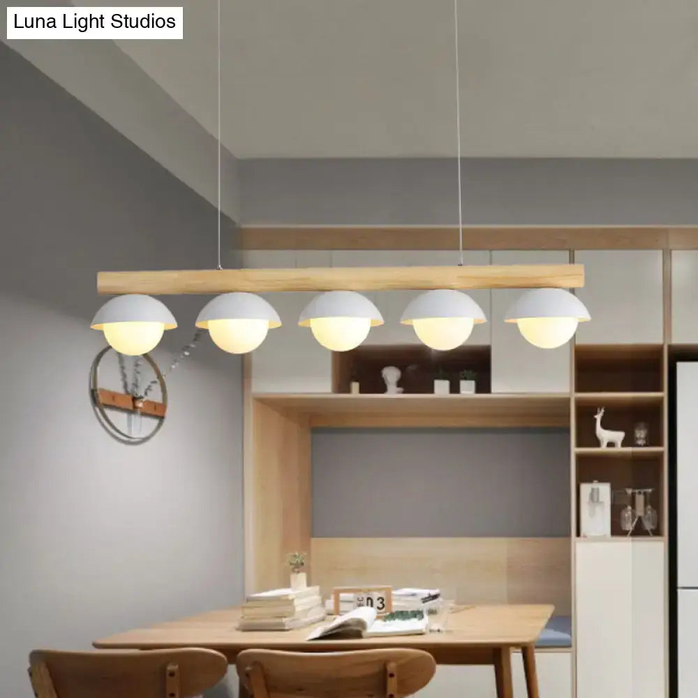 DecorBites™ Modern Asian Style Tubular Wood LED Island Lighting - 5 Lights, White Hanging Ceiling Lamp for Dining Room