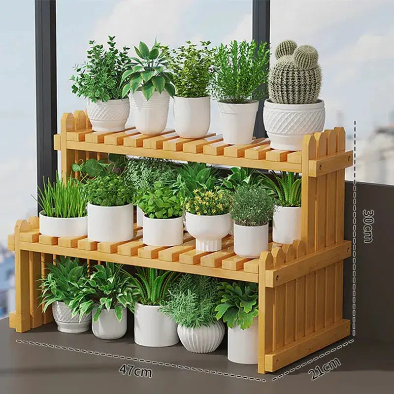 DecorBites™ Modern Bamboo 2-Tier Plant Display Stand