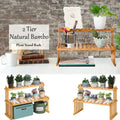 Natural bamboo 2-tier plant display stand with slatted shelves by DecorBites™ for modern plant display use