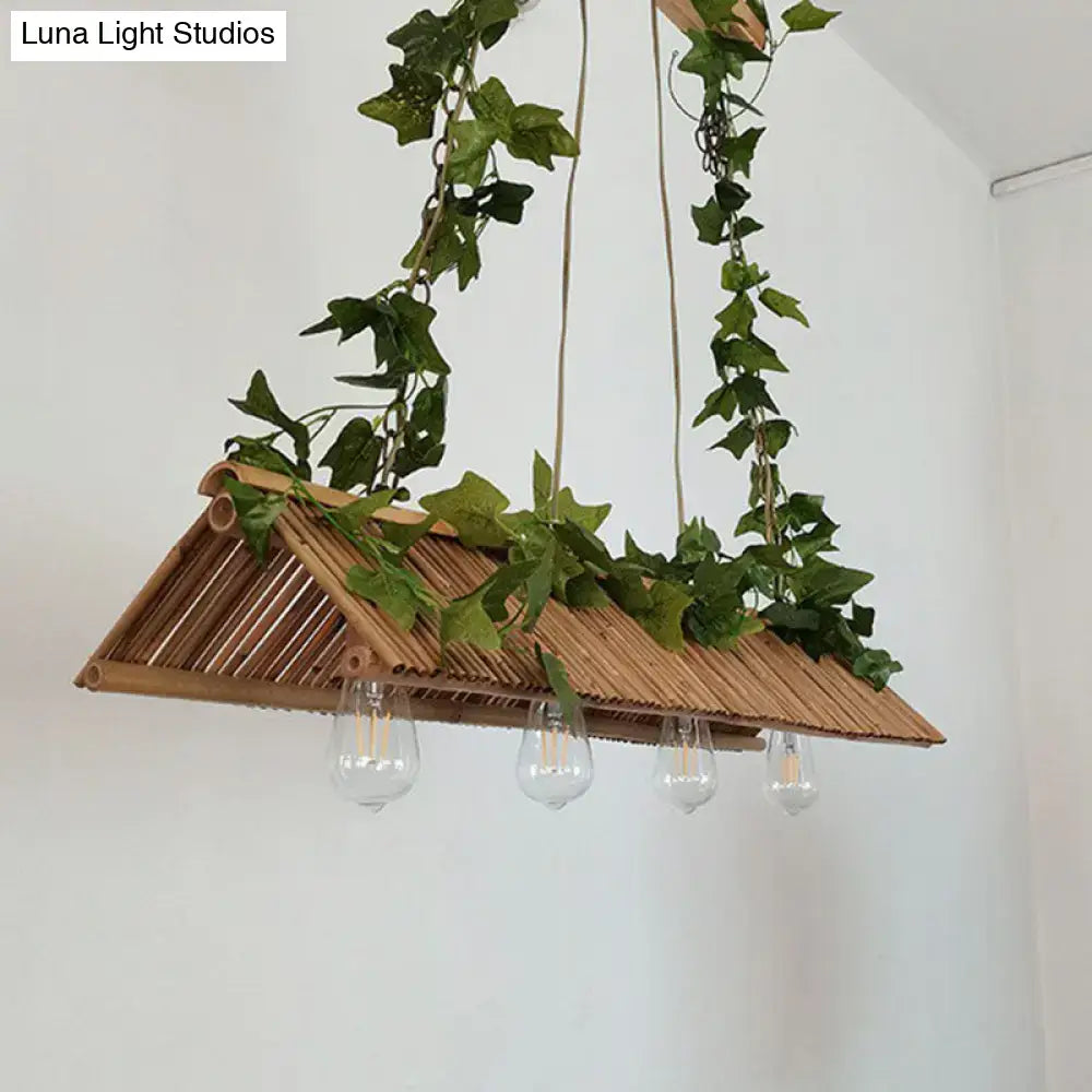 DecorBites™ Modern Bamboo Island Pendant Light Fixture with Triangle Roof Design - Wood Ceiling Lighting