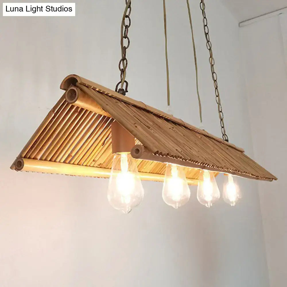 DecorBites™ Modern Bamboo Island Pendant Light Fixture with Triangle Roof Design - Wood Ceiling Lighting