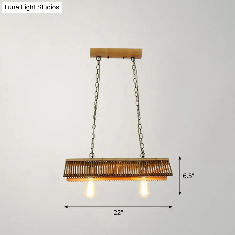 DecorBites™ Modern Bamboo Island Pendant Light Fixture with Triangle Roof Design - Wood Ceiling Lighting