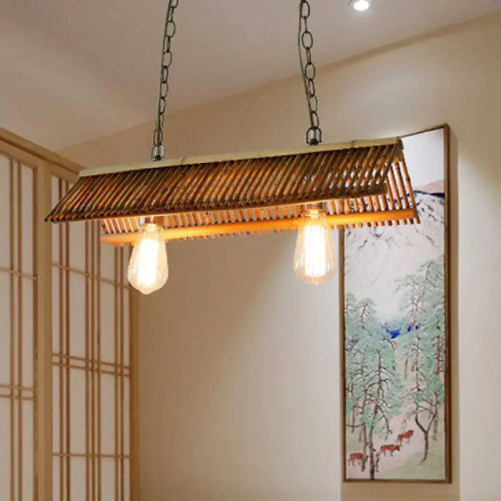 DecorBites™ Modern Bamboo Island Pendant Light Fixture with Triangle Roof Design - Wood Ceiling Lighting