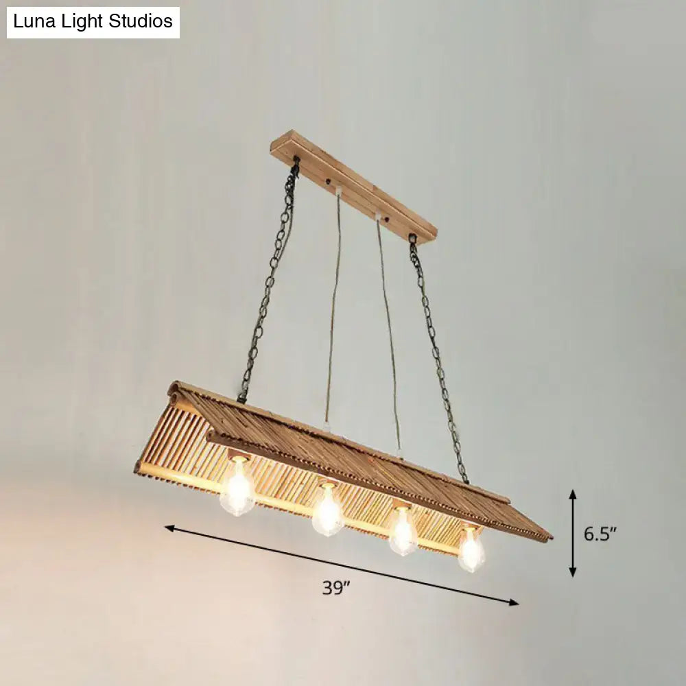 DecorBites™ Modern Bamboo Island Pendant Light Fixture with Triangle Roof Design - Wood Ceiling Lighting