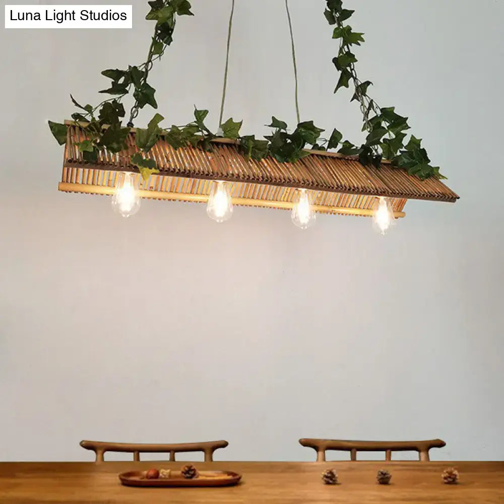 DecorBites™ Modern Bamboo Island Pendant Light Fixture with Triangle Roof Design - Wood Ceiling Lighting