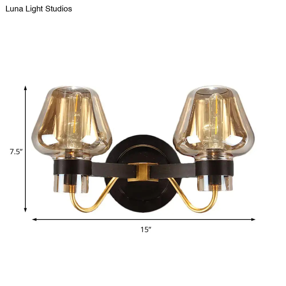 DecorBites™ Modern Black Amber Glass Wall Lamp - 2-Light Mushroom Sconce Light Fixture for Living Room