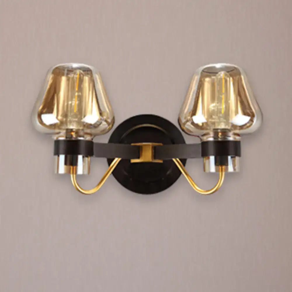 DecorBites™ Modern Black Amber Glass Wall Lamp - 2-Light Mushroom Sconce Light Fixture for Living Room