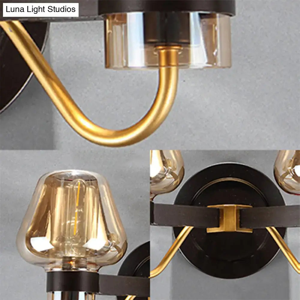 DecorBites™ Modern Black Amber Glass Wall Lamp - 2-Light Mushroom Sconce Light Fixture for Living Room