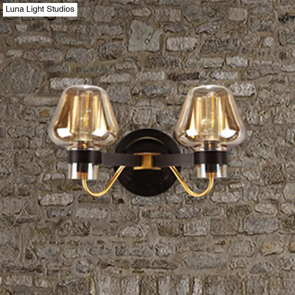 DecorBites™ Modern Black Amber Glass Wall Lamp - 2-Light Mushroom Sconce Light Fixture for Living Room