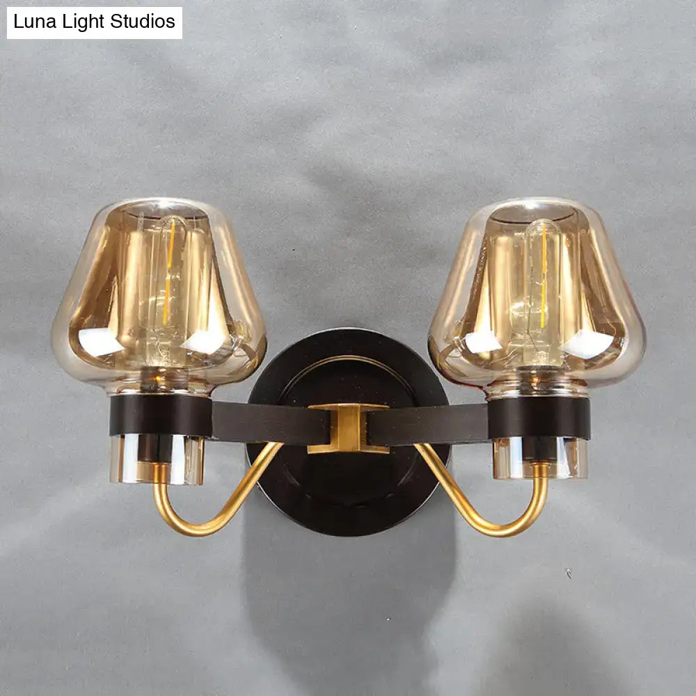 DecorBites™ Modern Black Amber Glass Wall Lamp - 2-Light Mushroom Sconce Light Fixture for Living Room