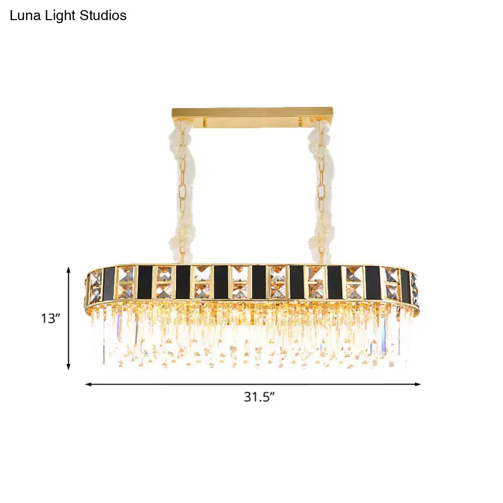 DecorBites™ Modern Black and Gold K9 Crystal Oval Island Light - 12 Heads Pendant for Dining Room Ceiling