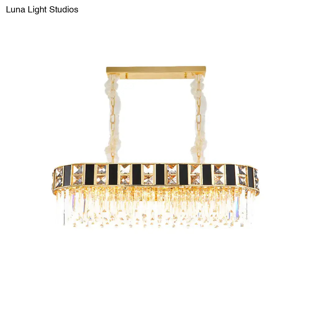 DecorBites™ Modern Black and Gold K9 Crystal Oval Island Light - 12 Heads Pendant for Dining Room Ceiling