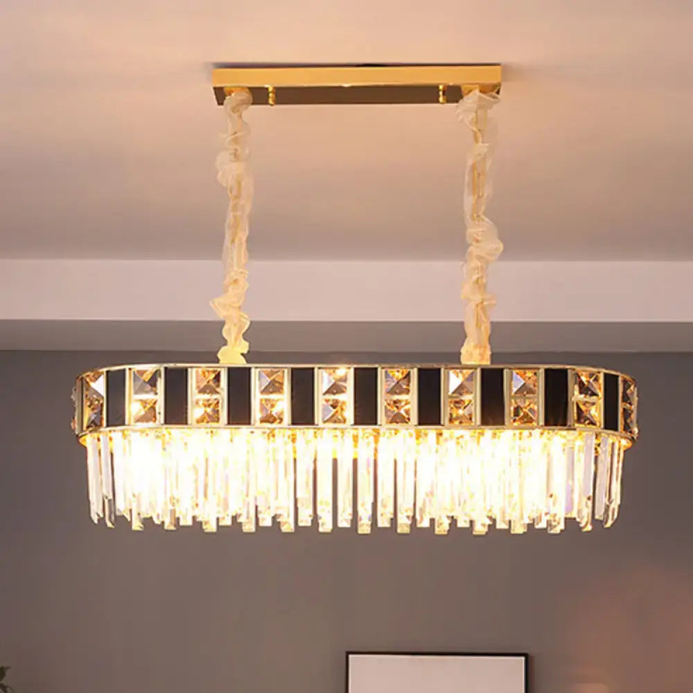 DecorBites™ Modern Black and Gold K9 Crystal Oval Island Light - 12 Heads Pendant for Dining Room Ceiling