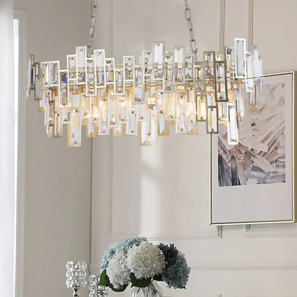 DecorBites™ Modern Black and Gold Oval Pendant Lamp with Crystal Accents and Island Lighting Functionality
