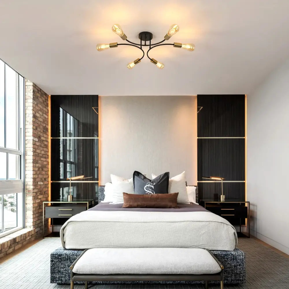 DecorBites™ Modern Black and Gold Sputnik Chandelier