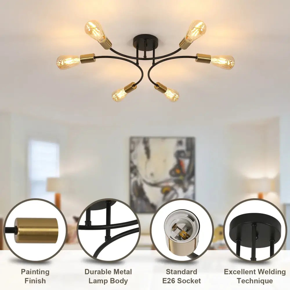 DecorBites™ Modern Black and Gold Sputnik Chandelier