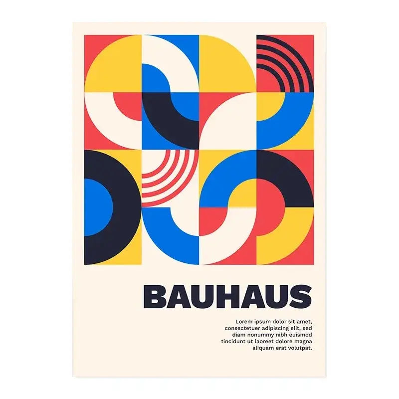 DecorBites™ modern black and white canvas print with vibrant bauhaus shapes for stylish home decor and white canvas print