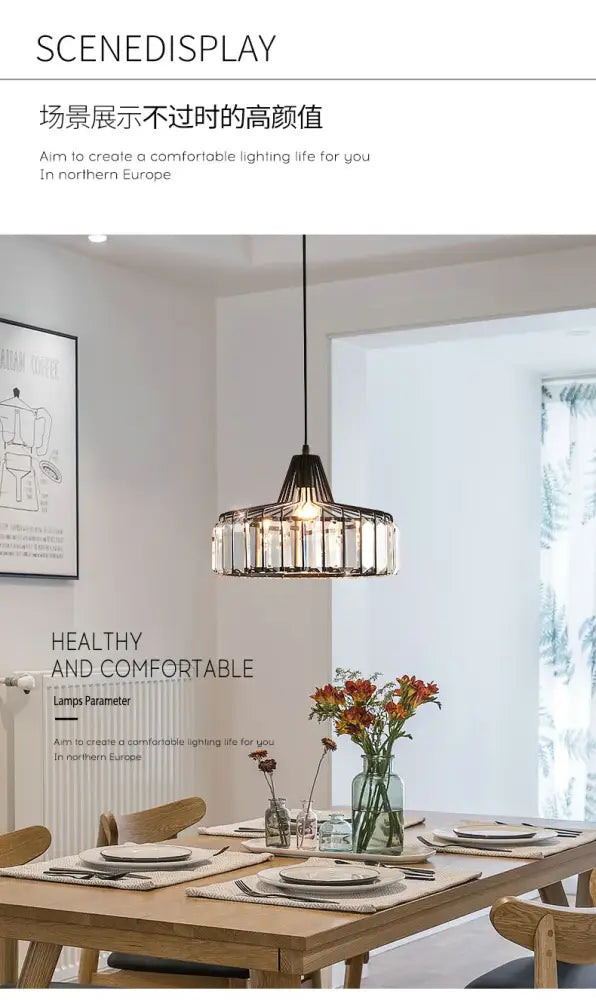 DecorBites™ Modern Black Crystal LED Pendant Chandelier