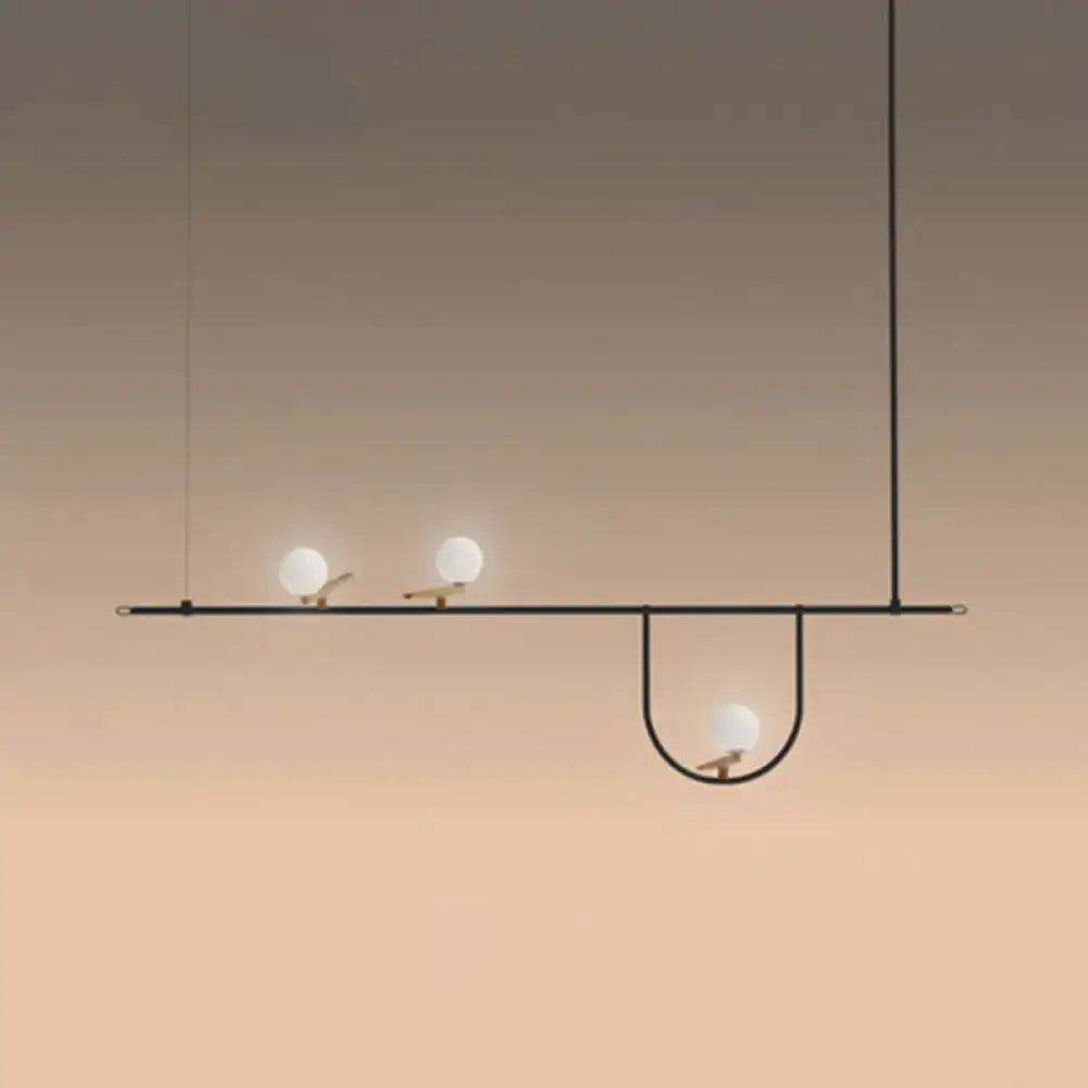 DecorBites™ Modern Black Glass Sphere Island Chandelier Light Fixture with Cream Accents - Ceiling Mounted Artistic Lighting