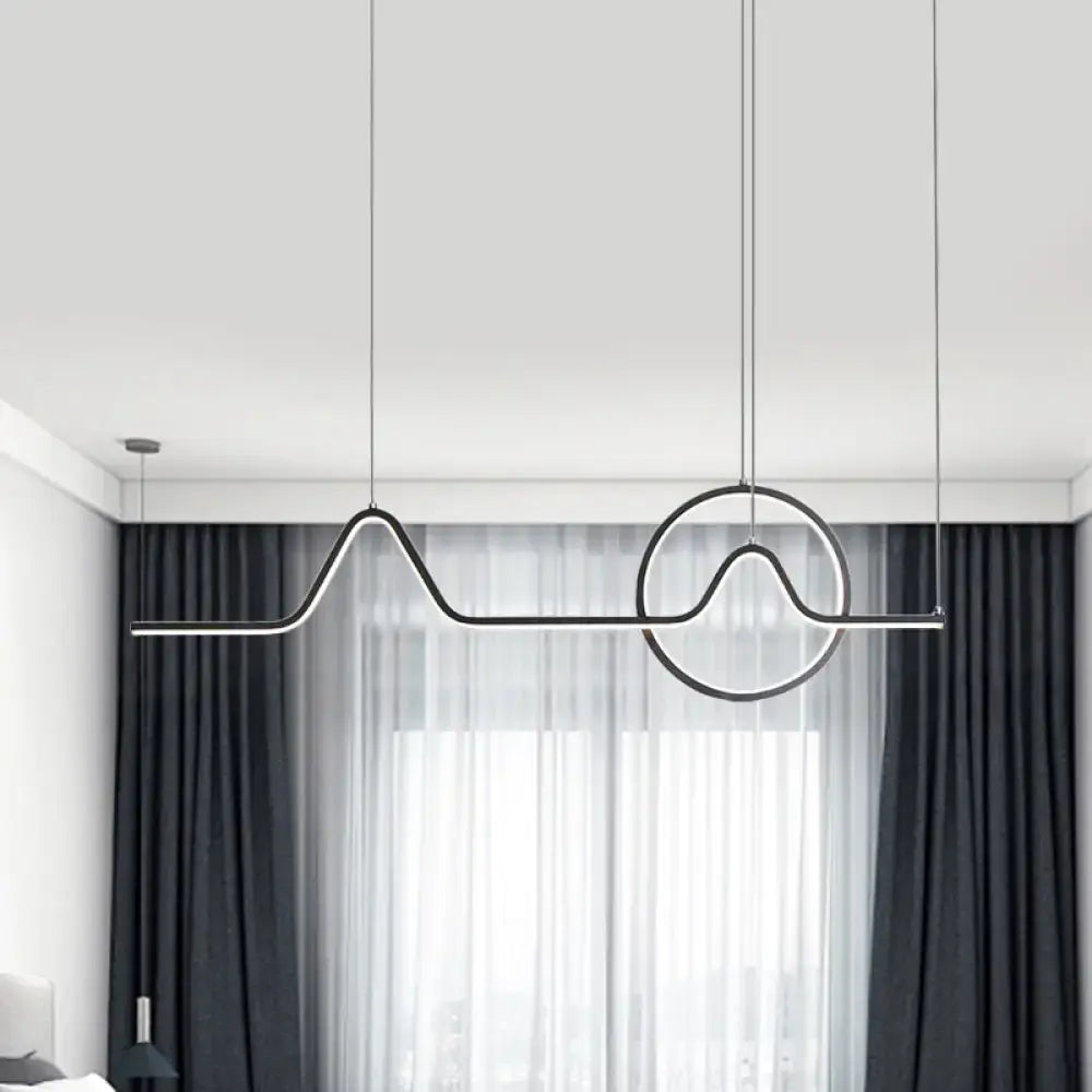 DecorBites™ Modern Black/Gold Aluminum Linear LED Island Lighting with Sun and Mountain Design - Warm/White Light