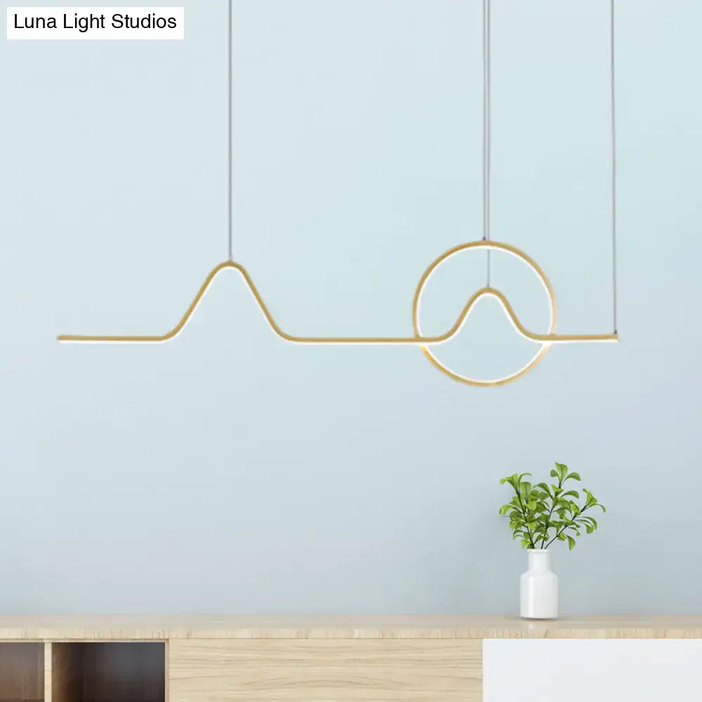 DecorBites™ Modern Black/Gold Aluminum Linear LED Island Lighting with Sun and Mountain Design - Warm/White Light