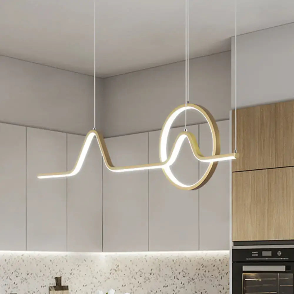 DecorBites™ Modern Black/Gold Aluminum Linear LED Island Lighting with Sun and Mountain Design - Warm/White Light