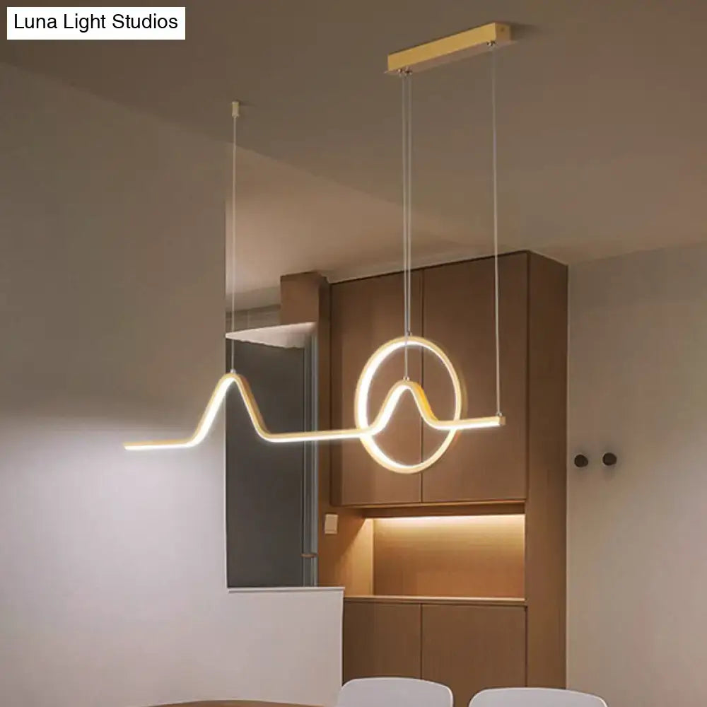 DecorBites™ Modern Black/Gold Aluminum Linear LED Island Lighting with Sun and Mountain Design - Warm/White Light