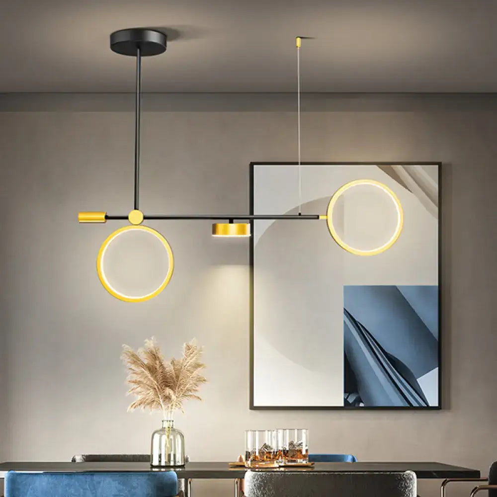 DecorBites™ Modern Black-Gold LED Pendant Light for Island, Metal, Round Shape - Warm/White Illumination