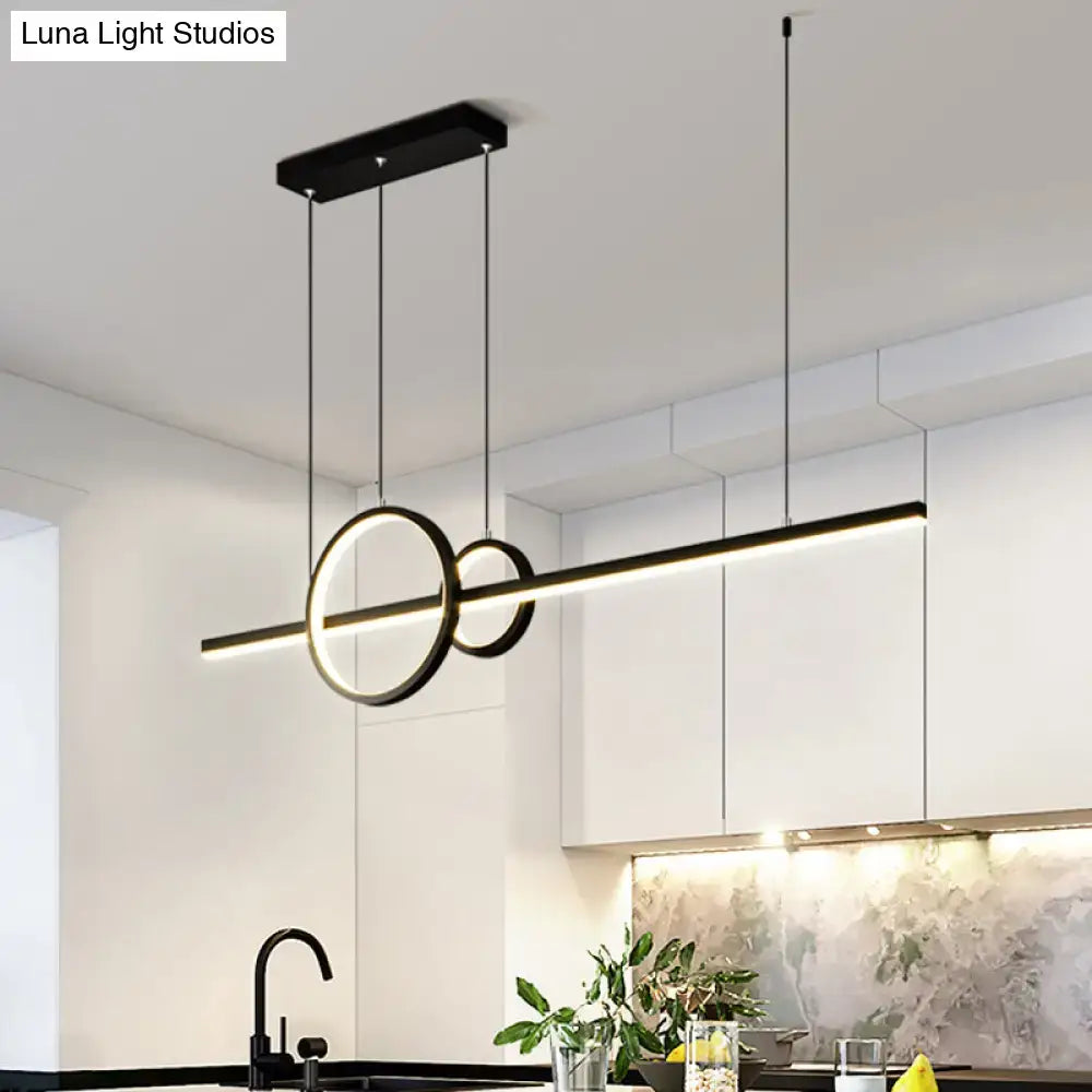 DecorBites™ Modern Black/Gold Ring and Bar Metallic LED Island Pendant Lamp for Minimalist Kitchen Lighting