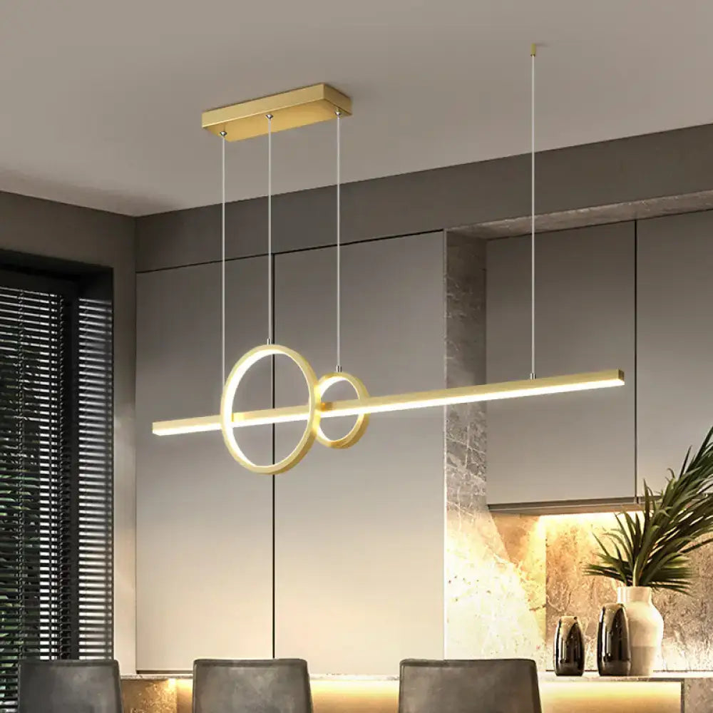 DecorBites™ Modern Black/Gold Ring and Bar Metallic LED Island Pendant Lamp for Minimalist Kitchen Lighting