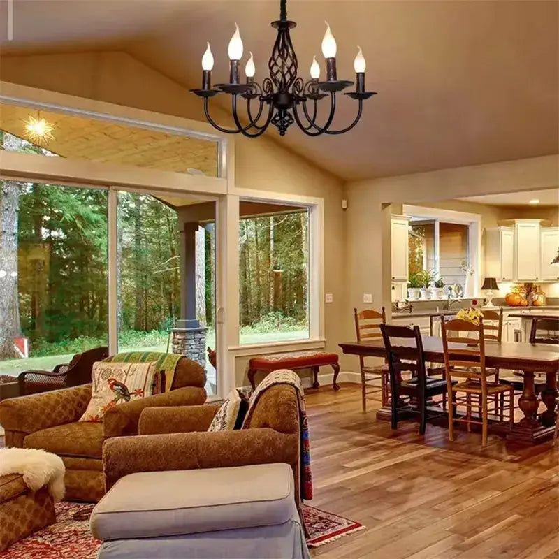 DecorBites™ Modern Black Iron Chandelier for Living Room