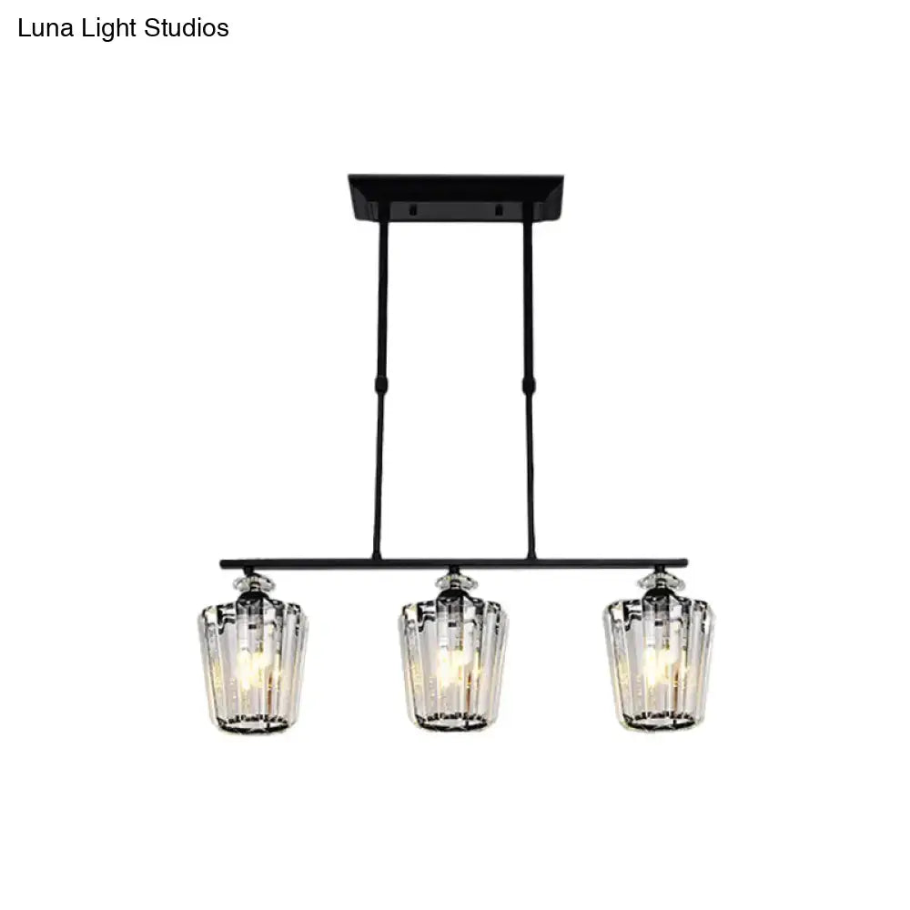 DecorBites™ Modern Black Metal Island Chandelier with Cylindrical Crystal Shade - 3/4 Heads
